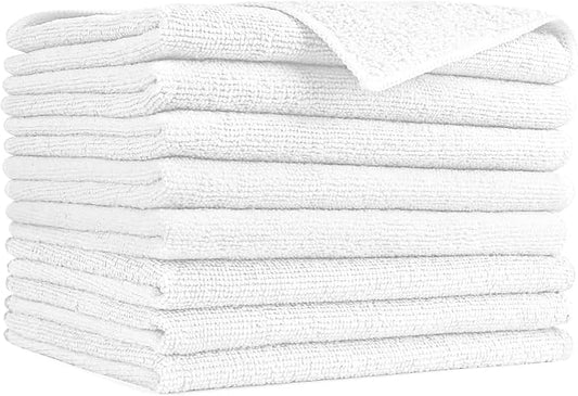 AIDEA White Microfiber Cleaning Cloth-8PK, Cleaning Rags 12"x 16" Reusable | Microfiber Towels for Cars Lint Free, Absorbent Microfiber Towels, Kitchen Towels Dusting Cloth Dish Rags, Cleaning Supplies