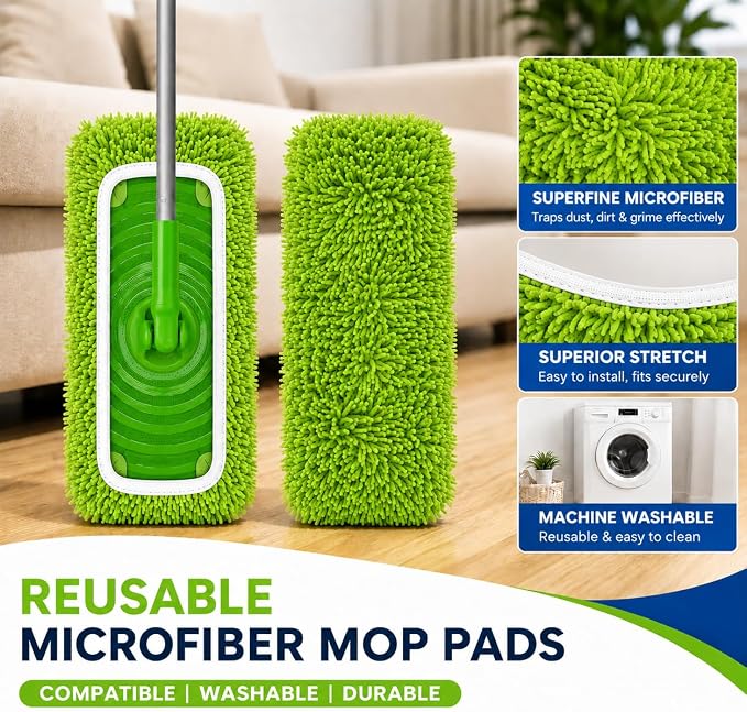 6PCS Reusable Microfiber Mop Pads Compatible with Swiffer Sweeper, Mop Replacement Wet Mopping Cloths, Washable Wet Pads Refill for Wet & Dry Surface, Hardwood Floor Cleaning