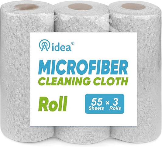 AIDEA Microfiber Cleaning Cloth 165 Sheets 3 Roll, Cleaning Rags 11×9" | Reusable Paper Towels, Shop Towels, Shop Rags Washable, Cleaning Towels for Automotive, Mechanic, Workshops, House, Grey