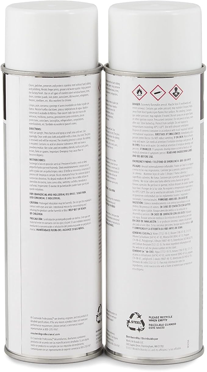 Coastwide Professional Stainless Steel Cleaner and Maintainer, Fresh & Clean Scent, 16 oz., 6/Carton