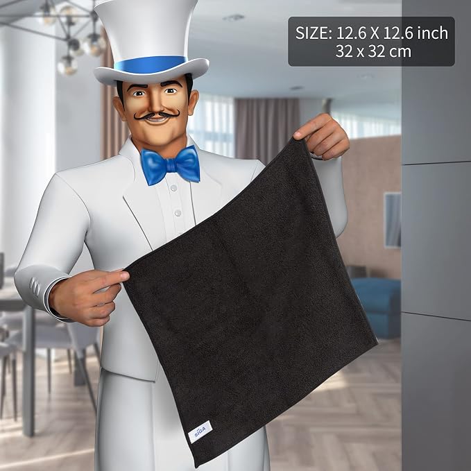 MR.SIGA Microfiber Cleaning Cloths, Streak Free Microfiber Towels, 12 Pack | All-purpose microfiber cloths, ultra absorbent, reusable household cleaning towels, Black, 32 x 32 cm(12.6 x 12.6 inch)