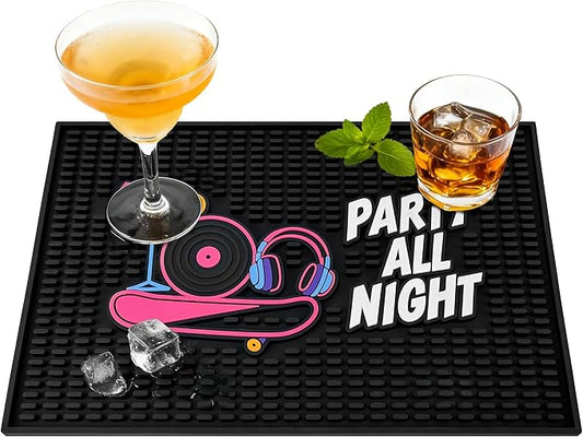 Neon Tiki Black Bar Mat 18 x 12 Inch - Thick Rubber Bar Mats for Countertop and Bartending - Professional Bar Spill Mat for Home Bar Accessories, Bar Cart Decor and Bartender Accessories （YDCW）