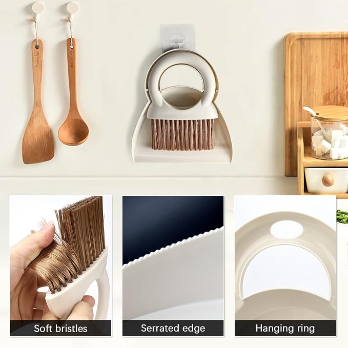 Mini Broom and Dustpan Set,Small Broom and Dustpan Set for Kitchen Countertops, Desks, Keyboard, Camping, Hand Brooms for Car Seats, Pet Litter-White