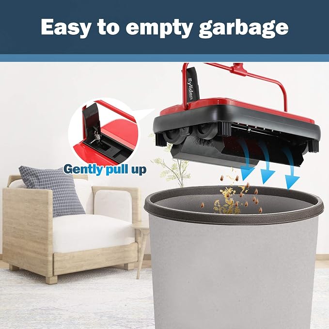 Eyliden Carpet Sweeper, Mini Size, Manual Sweeping, Red | Lightweight, Hand Push - No Noise, Non-Electric, Easy Clener, Only for Carpet and Rug Cleaning