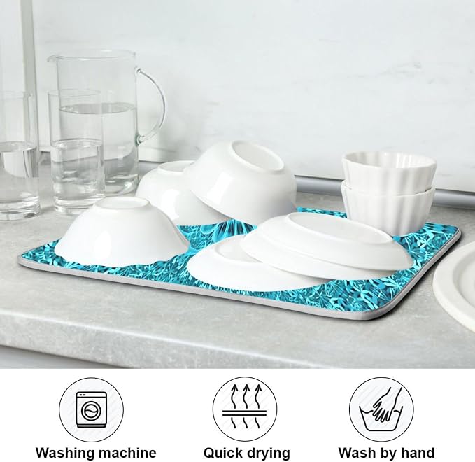 Super Absorbent Dish Drying Mat Microfiber Fast-Drying Dish Mat 16" x 18" Kitchen Dish Drying Pad Mandala Turquoise Teal Blue Green