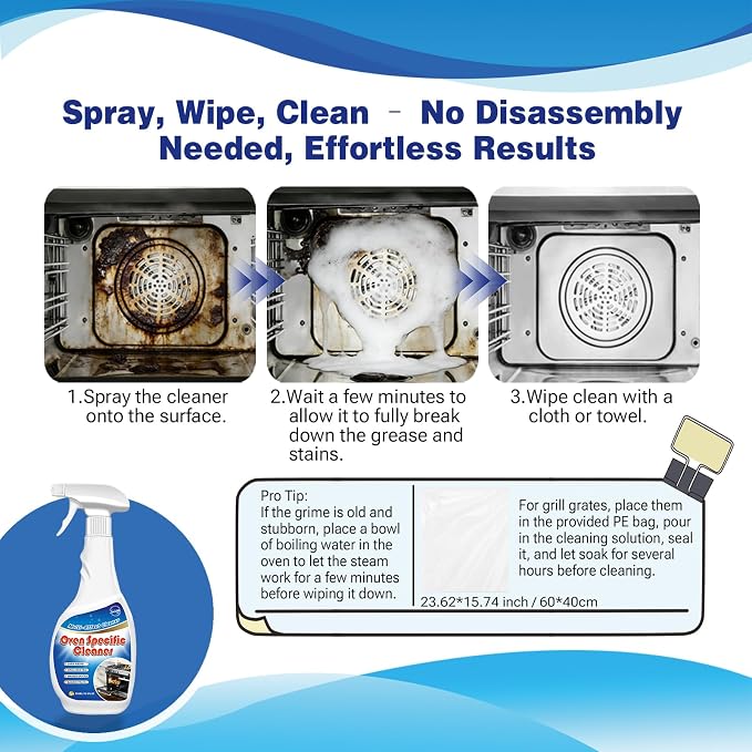 Snowlily Oven Rack & Grill Cleaner Spray, 16.9 Fl Oz, Multi-Purpose Heavy Duty Degreaser, Eliminates Thick Grease & Build-Up, Lemon Scent