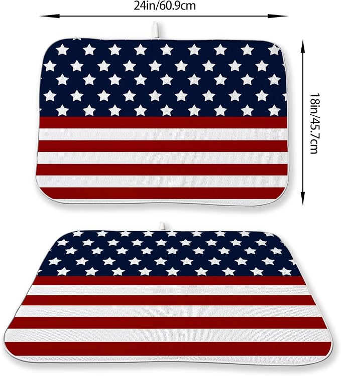 4th of July Dish Drying Mat 18x24 Inch Navy Blue Red Flag Stars Patriotic Drying Mat Independence Day Memorial Day Absorbent Dish Drying Pad Dish Rack Drainer Mats for Kitchen Dining Counter