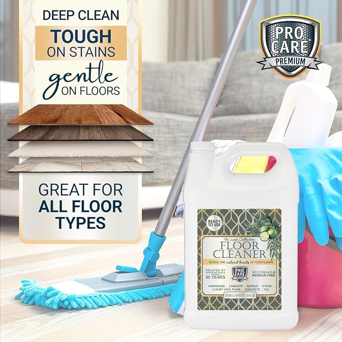 ProCare Bergamot Sage Floor Cleaner (Made in USA) | Vinyl, Wood, Tile, Stone & Laminate Floor Cleaner For Mopping, Household Supplies, Cleaning Solution For Kitchen & Bathroom - 1 Gal (128 Fl Oz)