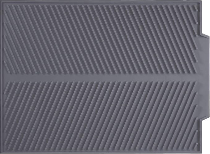 Dish Drying Mat for Kitchen Counter, Silicone Large Dish Drying Pad, Easy Clean Non-slipping Heat Resistant Dish Rack Mat, Foldable Dish Drain Mat, 17'' x 13'', Gray