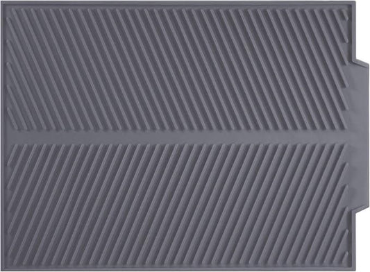 Dish Drying Mat for Kitchen Counter, Silicone Large Dish Drying Pad, Easy Clean Non-slipping Heat Resistant Dish Rack Mat, Foldable Dish Drain Mat, 17'' x 13'', Gray