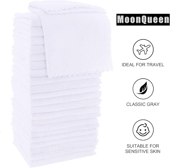 MOONQUEEN Ultra Soft Premium Washcloths Set - 12 x 12 inches - 72 Pack - Quick Drying - Highly Absorbent Coral Velvet Bathroom Wash Clothes (White)
