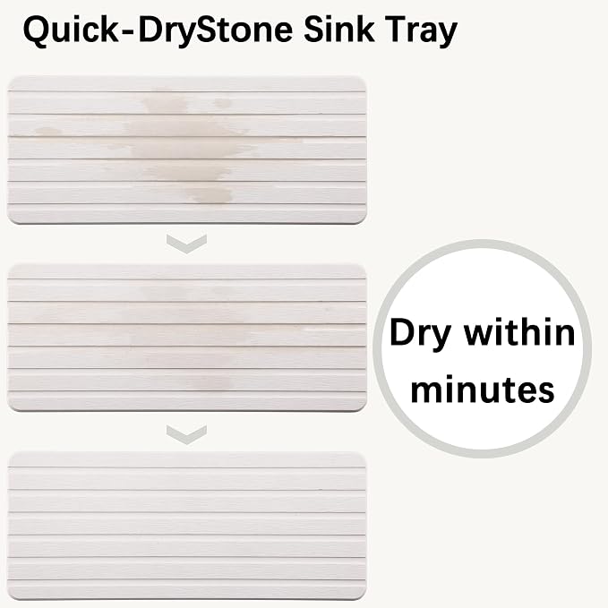 NiuYichee 2 PCS Water Absorbent diatomite Coasters, 9.5" x 4" Water Absorbing Stone Tray for Sink, Stone Drying mat for Kitchen Counter, Stone soap Tray Used for Hand Soaps & toiletries & Plants