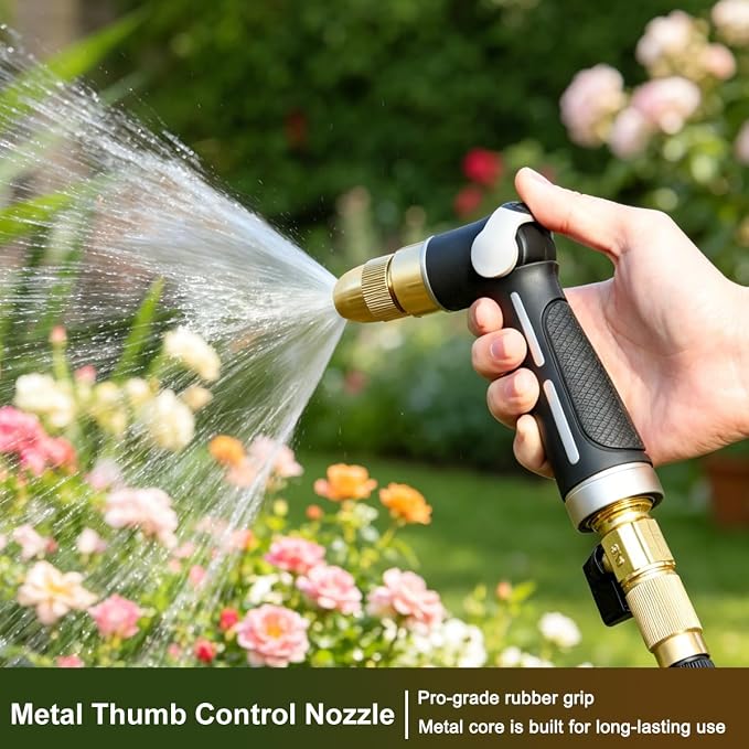 FANHAO Metal Thumb Control Adjustable Nozzle, High Pressure Garden Sprayer | Rustproof Hose Nozzle Heavy Duty, Non-Slip Ergonomic Grip, Elder & Child Friendly, Adjustable Patterns for Garden, Car, Pet