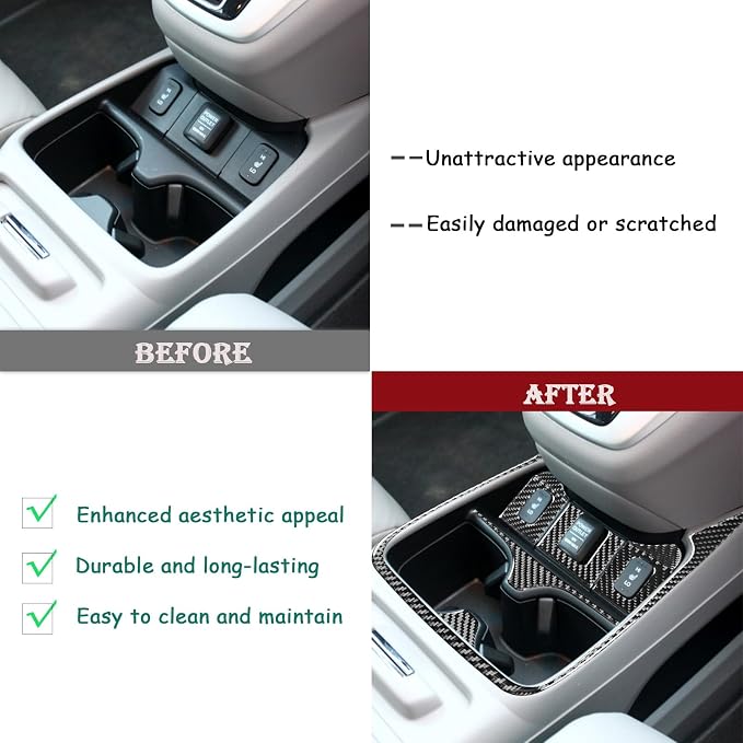 Real Carbon Fiber Trim for Honda CRV Accessories | for CR-V 2012 2013 2014 2015 2016 Center Control Cup Holder Panel Cover Sticker Interior Thick Overlay Decal