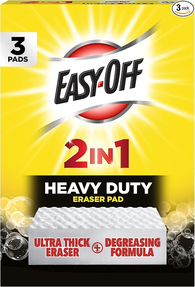 Easy‑Off Heavy Duty 2‑in‑1 Ultra Thick Eraser & Degreasing Formula, 3 Multi‑Use Cleaning Pads — Cuts Through Tough Grease & Grime in Seconds