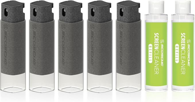 Scosche SCOCLNR 2-in-1 Streak-Free Screen Cleaning Kit, Refillable Electronic Screen Cleaner Spray and Wipe for TV, Computer, Phone, iPhone, iPad, Laptop, MacBook, Car Touchscreen, 5 Pack