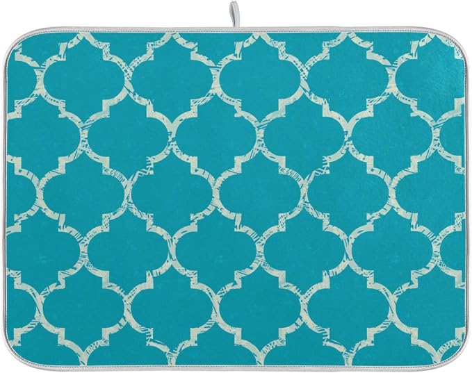 senya Super Absorbent Dish Drying Mat, Microfiber Fast-Drying Dish Mat, 16'' x 18'', Kitchen Dish Drying Pad, Beautiful Grunge White Morrocan Trellis,16x18in