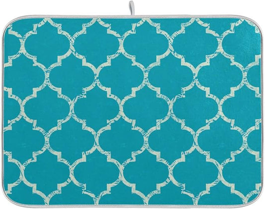 senya Super Absorbent Dish Drying Mat, Microfiber Fast-Drying Dish Mat, 16'' x 18'', Kitchen Dish Drying Pad, Beautiful Grunge White Morrocan Trellis,16x18in