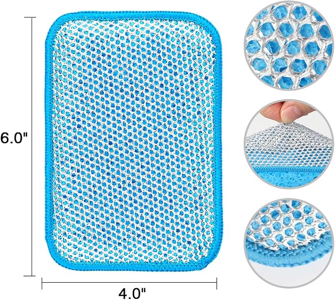 HOMEXCEL 12 Pack Scrub & Wipe Cloths, Scrub Sponges with Non-Scratch Wire Dishwashing Rag for Kitchen, All-Purpose Cloth for Dishes, Pots, Pans, Non-Stick Cookware, Countertops (Blue)