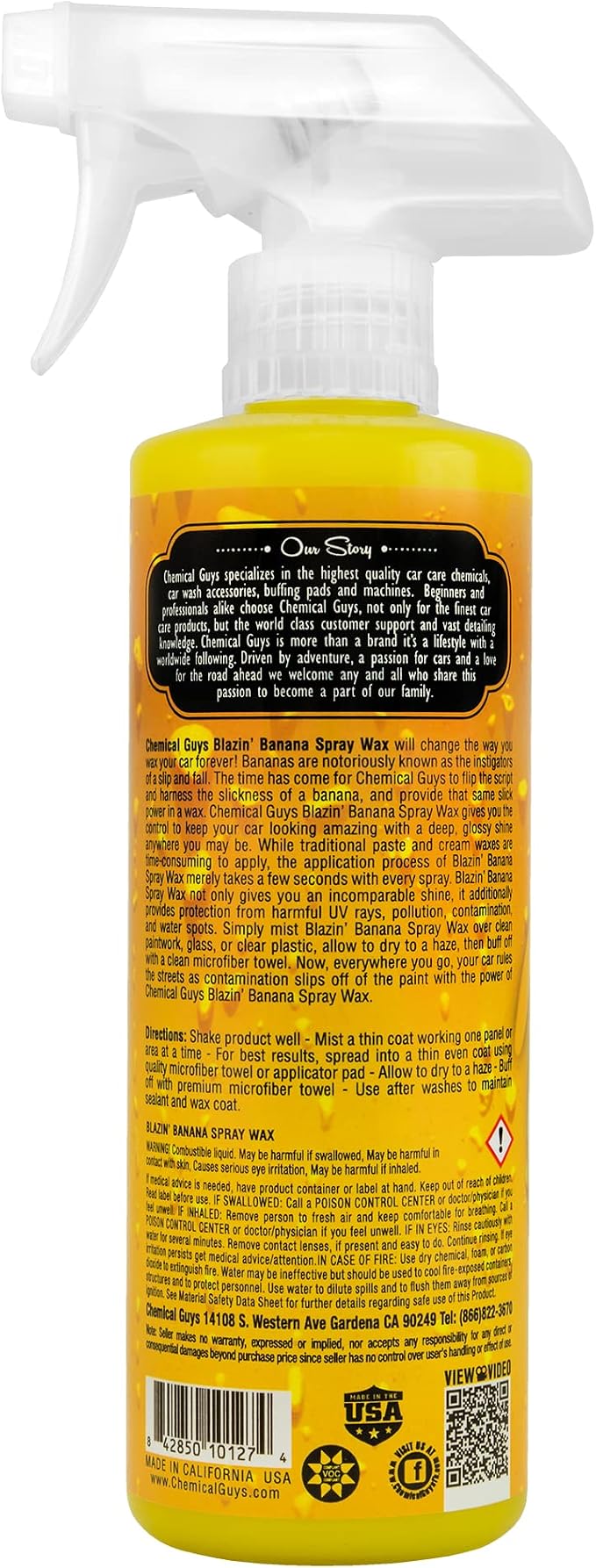 Chemical Guys, Blazin' Banana Carnauba Spray Wax, High Gloss Shine, 16 oz | Carnauba spray wax adds deep gloss and a slick layer on clean paint, glass and chrome, sweet banana scent