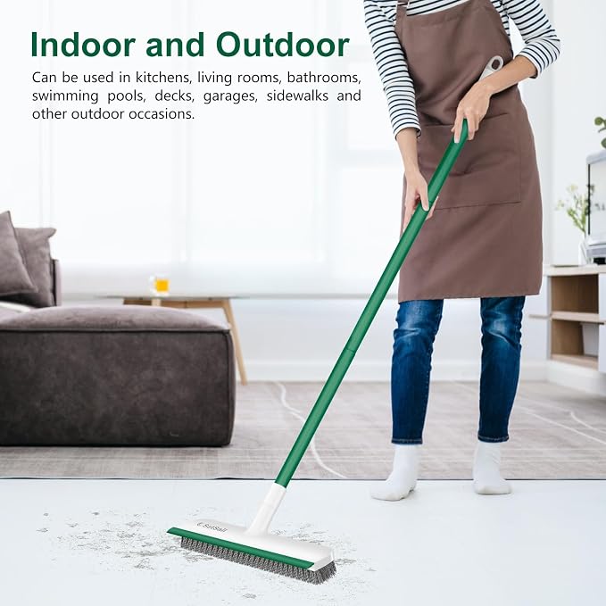 SetSail Floor Scrub Brush, Scrub Brush with Long Handle, White Green | 2 in 1 Scraper Brush Stiff Bristle Floor Scrubber for Cleaning Bathroom Shower Kitchen Garage Deck Tile Tub