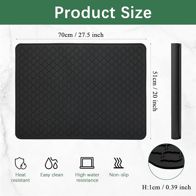 Stove Top Cover for Electric Stove - Food Grade Ceramic Stove top Cover, Silicone XXL Dish Drying Mat, Glass Cooktop Covers, Flat RV Range top Mats (Black, 27.5"X20")