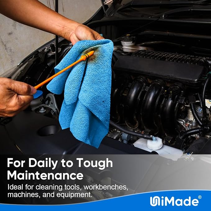 UNIMADE Shop Towels Rags, 50 Pack Reusable Shop Rags Bulk Microfiber Cleaning Cloth Lint Free Cleaning Towels for Car Kitchen Automotive Bar Mechanic Restaurant Garage, 11.5"x 11.5", Blue