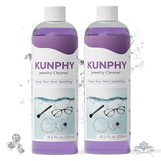 Upgraded KUNPHY Jewelry Cleaner, Professional Jewelry Cleaner Solution | 8.5 Oz * 2 Packs, Multi-Purpose for Silver, Gold, Diamonds, Eyeglasses and All Ultrasonic Cleaners