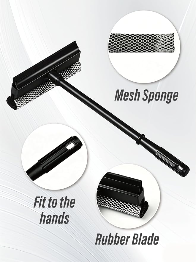 2 in 1 Window Squeegee for Car,Window Cleaner with Long Handle,Sponge Car Squeegee for Gas Station, Glass,Shower,Outdoor High Window Cleaning