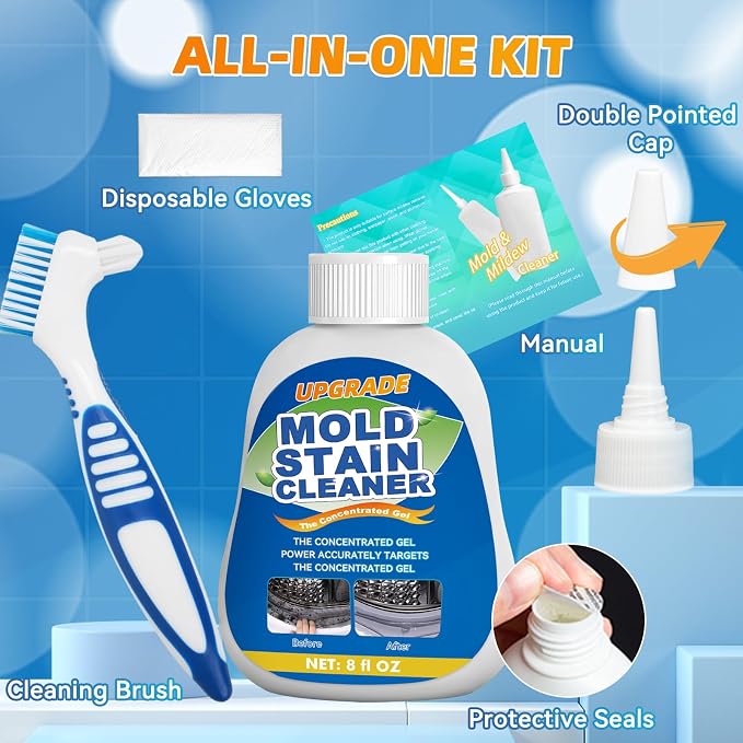 Mold Stain Cleaner Gel, 8 Fl oz Washing Machine Cleaner for Pools, Toilets, Doors and Windows, All-Purpose Household Remover Gel for Washing Machine Seal, Bathroom Grout, Shower Caulk, Tile, Sink