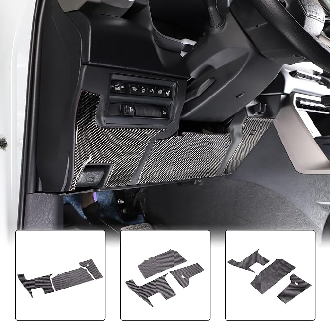 Aunginsy Car Driver's Lower Knee Pad Panel Trim Sticker Compatible with Toyota Tundra/Sequoia 2022 2023 2024 Pickup Truck Real Carbon Fiber Decorative Sticker Protection Cover Interior Accessories