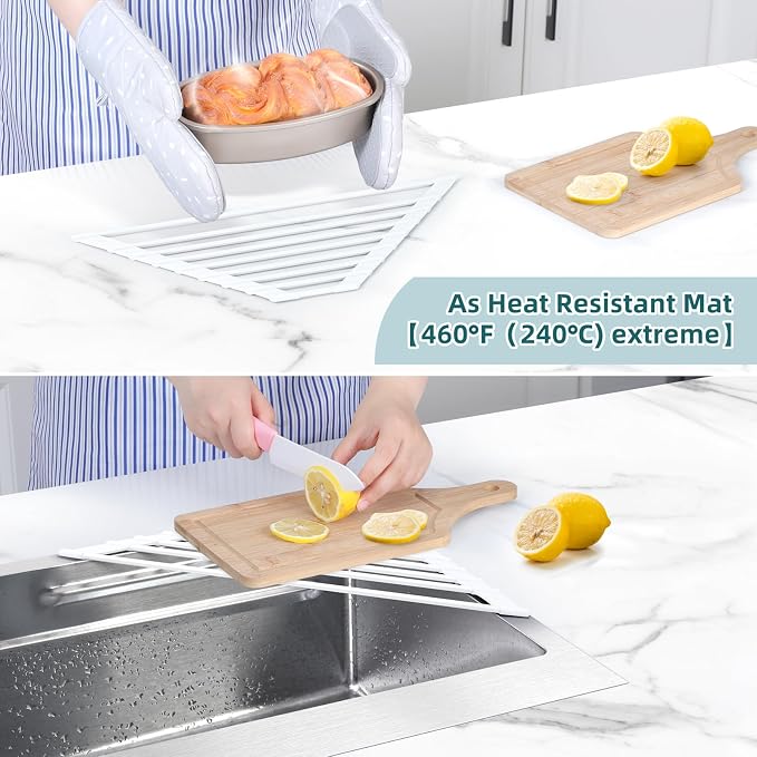 Ohuhu Corner Sink Strainer, Sponge Holder for Kitchen Sink Organizer - Silicone Wrapped Steel Anti Slip Rust Triangle Over the Sink Roll-UP Dish Drying Rack Caddy Kitchen Sink Accessories