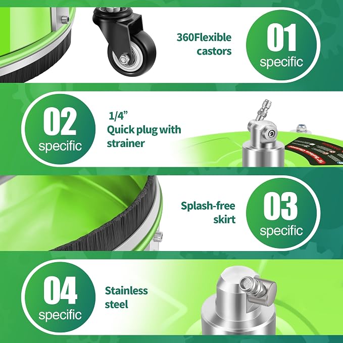 LidoDola 16'' Pressure Washer Surface Cleaner Green, Power Washer Accessory | Stainless Steel Housing with 4 Wheels, 1/4" QC, 2 Extension Wands & 2 Replacement Nozzles, for Gas & Electric Pressure Washer