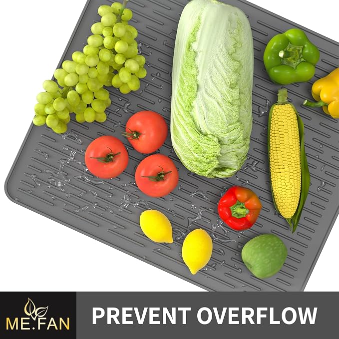 ME.FAN Silicone Dish Drying Mat for Kitchen Counter, Dish Drying Pad for Sink, Refrigerator or Drawer, Countertop Protection Pad XL - 23''×17'' - Grey