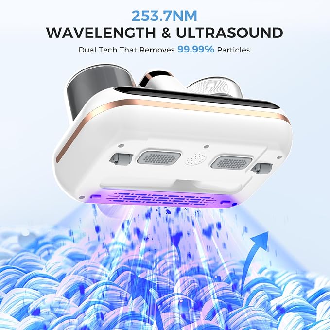 Amzany Mattress Vacuum Cleaner - 5-in-1 Cordless Bed Vacuum Cleaner, Powered by UV-C Light & Ultrasonic Technology, 16Kpa Strong Suction,Low Noise,Suitable for Dust, Pet Hair, Etc.