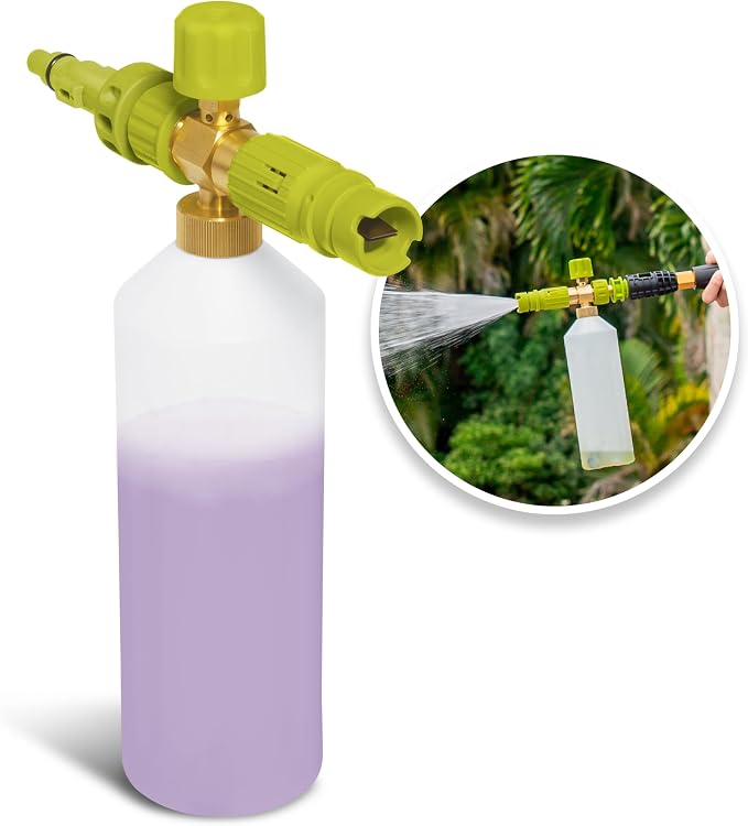 Sun Joe 34 oz Foam Cannon for SPX Series Pressure Washers with Foam Soap Spray Canno, Adjustable Knob, Quick-Connect Fitting, and 34 oz Bottle