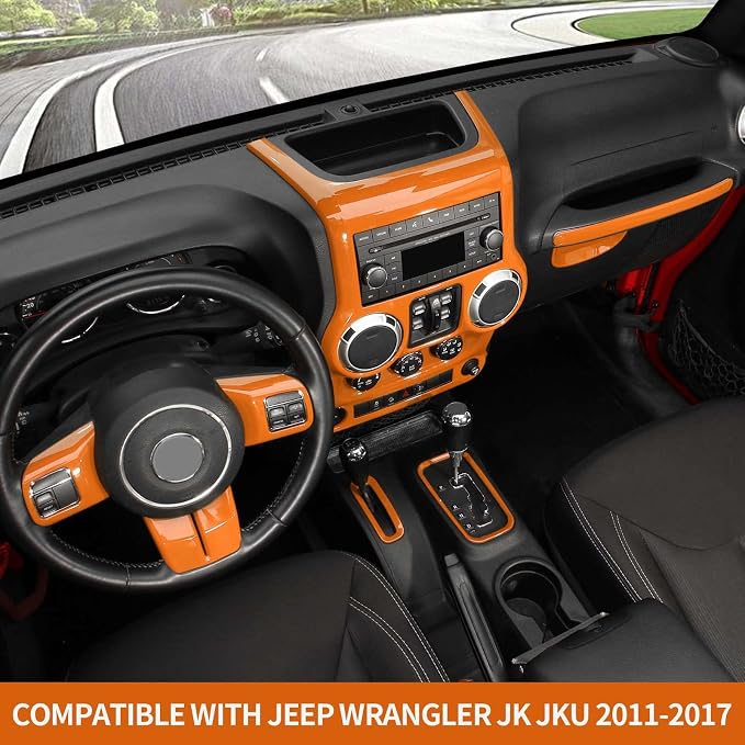 RT-TCZ for Jeep JK Interior Trim Kit Orange, JKU Center Console Dashboard Panel Trim Cover for Jeep Wrangler JK JKU 2011-2017 Orange Interior Accessories 10pcs