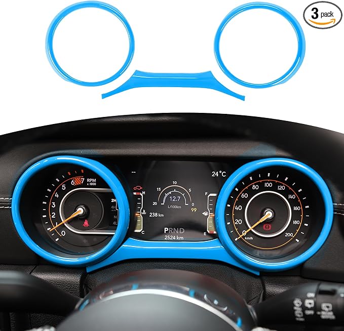 RT-TCZ for Jeep JL Dashboard Instrument Panel Gauges Trim Ring Cover for Jeep Wrangler JL JLU Gladiator JT 2018-2023 Light Blue Interior Accessories 3pcs