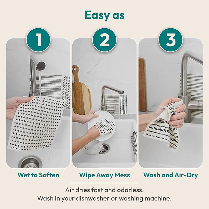 FEBU Swedish Dishcloths for Kitchen | 5 Pack Stamps Reusable Paper Towels Washable | Swedish Dish Towels | Non-Scratch Cellulose Sponge Cloths | No Odor, Biodegradable Cleaning Cloths