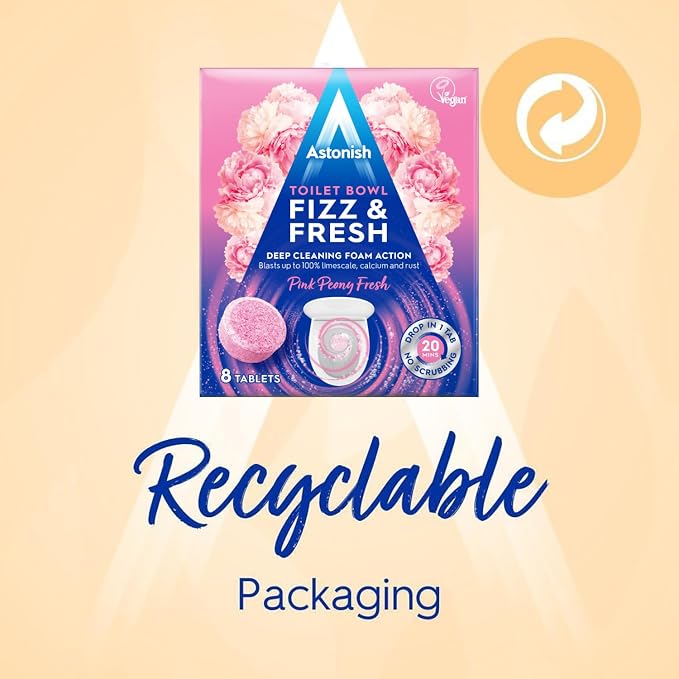 Astonish Foaming Pink Peony Toilet Bowl Cleaner 2 Pack - Deep Cleaning Limescale, Calcium & Rust - No Bottle, Removes Hard Stains (2 Boxes, 16 Tablets)