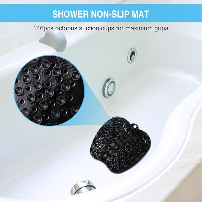 BESKAR Larger Shower Foot Scrubber Mat with Non-Slip Suction Cups- Cleans, Smooths, Exfoliates & Massages your Feet Without Bending, Improve Foot Circulation & Soothes Tired Feet- Black | Cleans, Smooths, Exfoliates, Massages Your Feet Without Bending,...