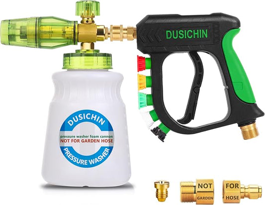 Pressure Washer Gun with Foam Cannon,4000 PSI Car Wash Kit Snow Foam Lance Sprayer with 1/4" Quick Connector and 5 Nozzle Tips,1L Bottle DUS2702
