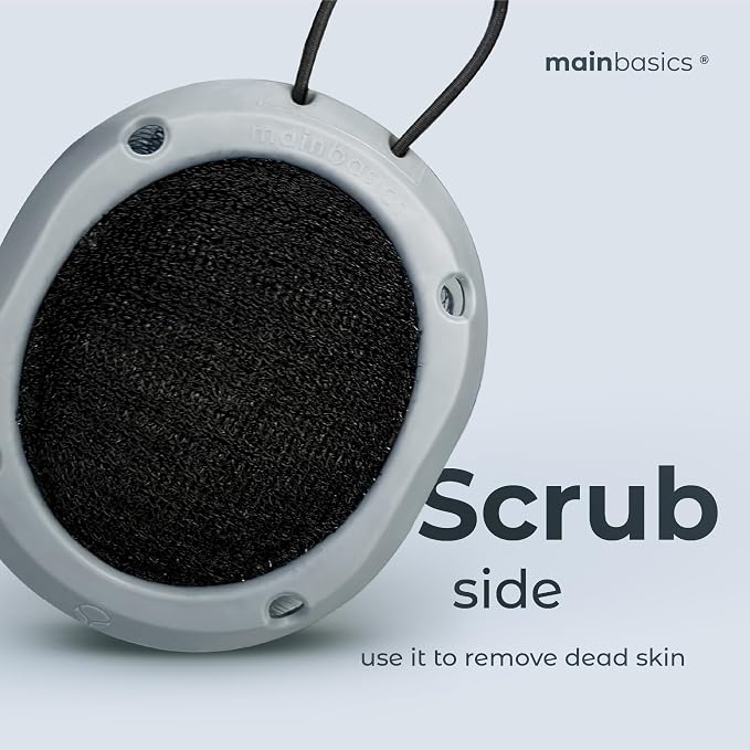 MainBasics Shower Tool Duo 2-1 Shower Loofah Sponge and Exfoliating Body Scrubber (2 Pack, Skyway)