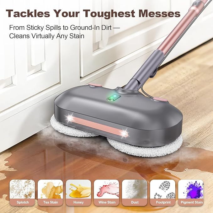 Scrub & Steam Mop with Rotating Mop Pads, Scrubbing and Sanitizing Floor Cleaner, XL Water Tank, 23FT Cord, LED Headlights, Reusable Pads & Self-Standing for Hard Floor/Laminate/Marble
