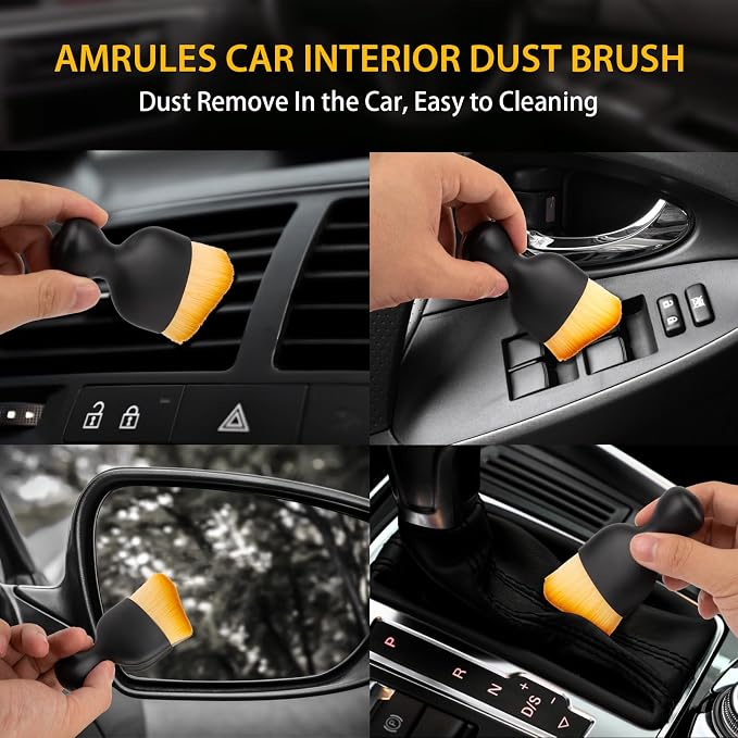 Amrules 2PCS Car Interior Detailing Brush, Auto Car Detailing Brush Dusting Brush, Soft Bristles Car Interior Cleaning Tool for Dashboard Interior, Exterior, Skylight, Leather, Dust Brush, Brown
