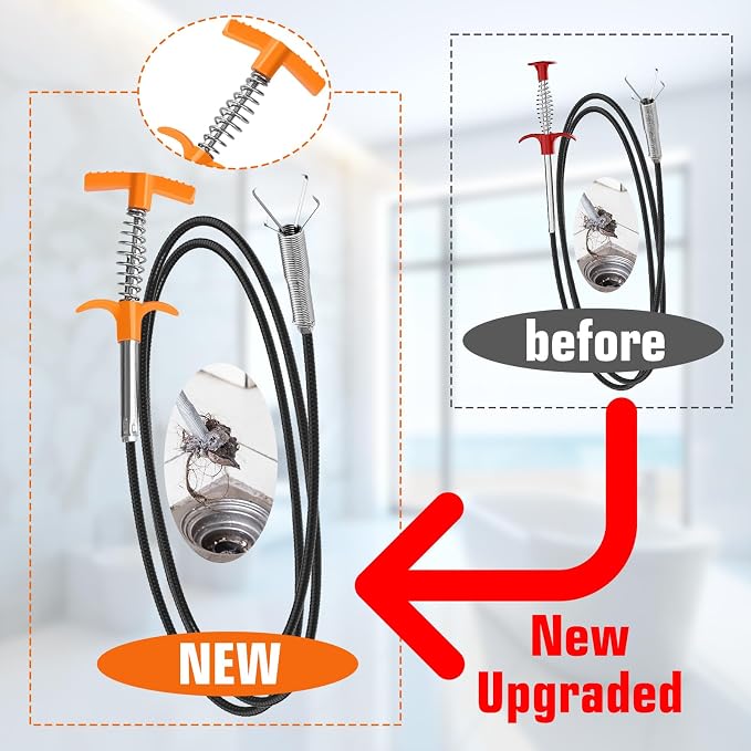 New Upgrade 35 inch Drain Snake Hair Drain Clog Remover Tool - Sink Drain Cleaner for Toilet Sewer Shower Kitchen Bathroom Tub Clogged Drains Opener Cleaning Tool, Flexible Grabber Claw Pick Up Tool