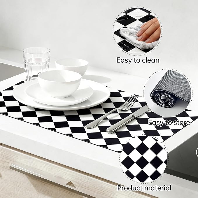 Checkered Dish Drying Mat for Kitchen Counter 24x16 Inch Super | Resistant Mat Reusable Place Mats,Aesthetic Coffee Car Accessories,Office Desk Pad Protector