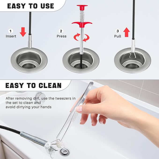 Flexible Grabber Claw, 4 Claws Drain Snake with Tweezers, Drain Clog Remover Bendable Hose Grabber Reacher Tool for Toilet Sewer Shower Kitchen Bathroom Tub Clogged (34 inch)