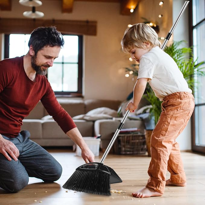 Heavy-Duty Metal Dust Pan-10”Wide Handheld Angled Dustpan with Grip Handle | Stainless Steel Dust Pan with Handle,Precision Edge for Small Debris,Black Hanging Dustpan for Home,Fireplace Ash,Wood Stove