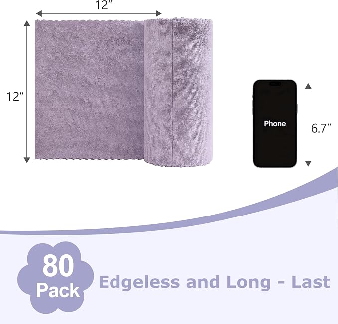 Jessy Home 80 Pack Microfiber Cleaning Cloth Roll Reusable Paper Towels 12"x12" Tear Away Cloth, Microfiber Towels for Cars, Wash Cloths, Lint Free Rags for House, Kitchen,Window,Cleaning Supplies